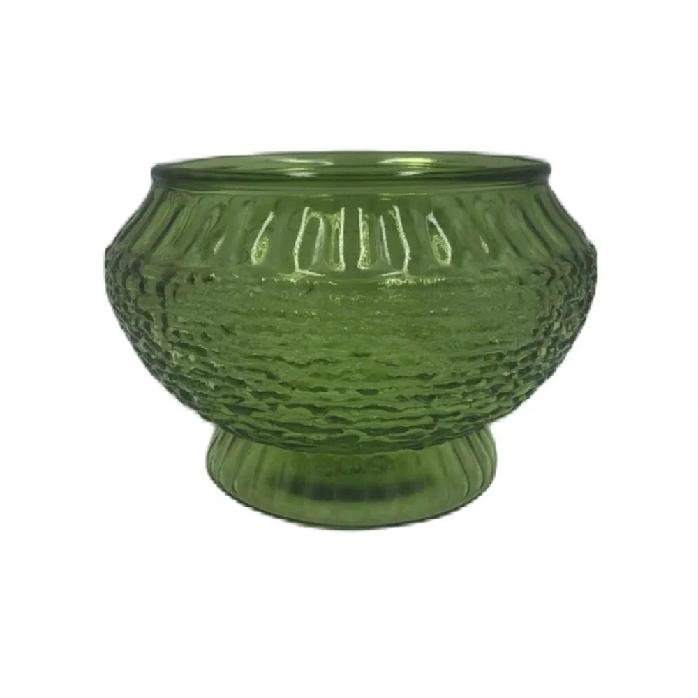 Vintage NAPCO 1176 Green Glass Vase Bowl Ribbed